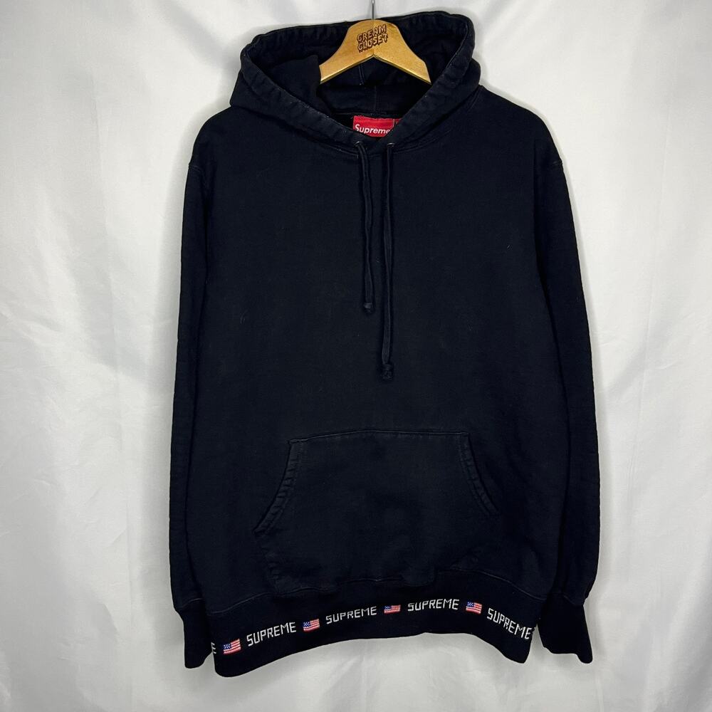 FW15 2015 Supreme NYC Flag Logo Rib Hooded Pullover in Black L